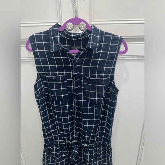 Ann Taylor Factory Linen navy windowpane plaid sleeveless romper size 10 - Picture 2 of 6